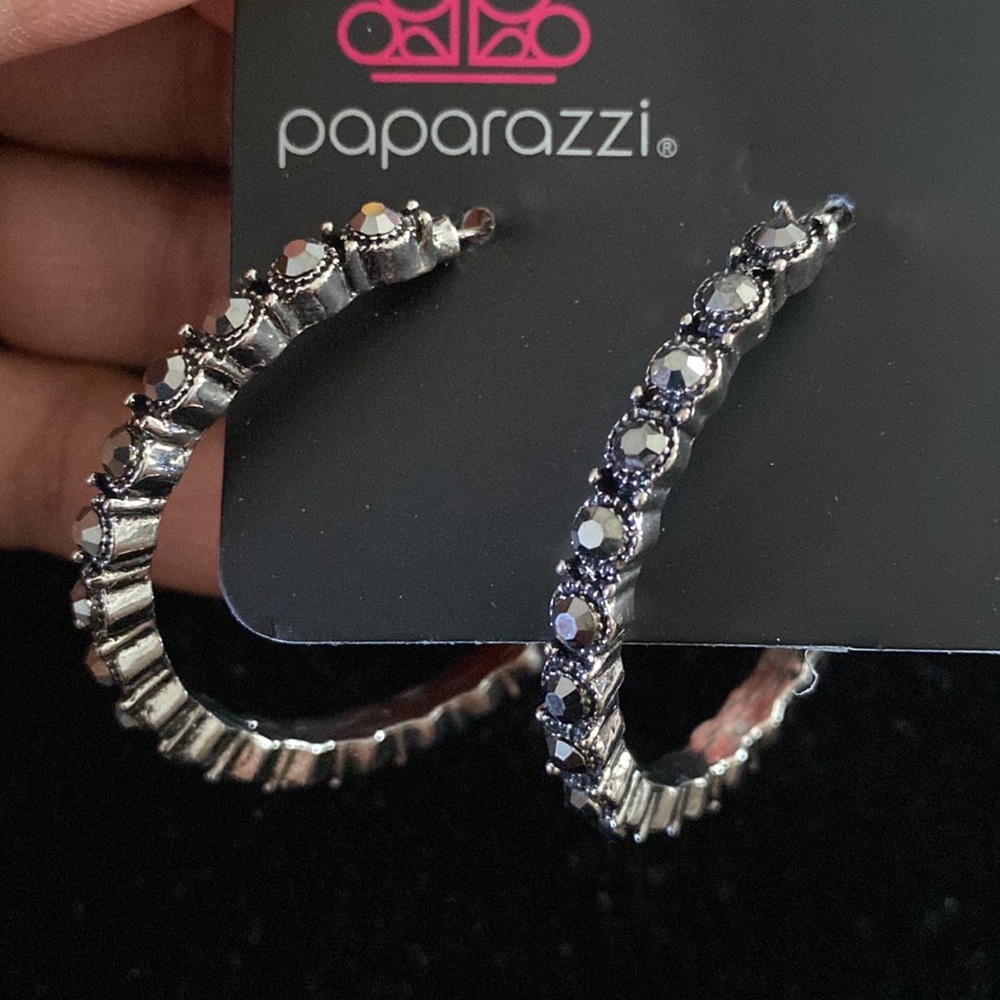 NWT Rhinestone Studded Sass Silver Hoop Earrings(Last One) - Picture 4 of 5